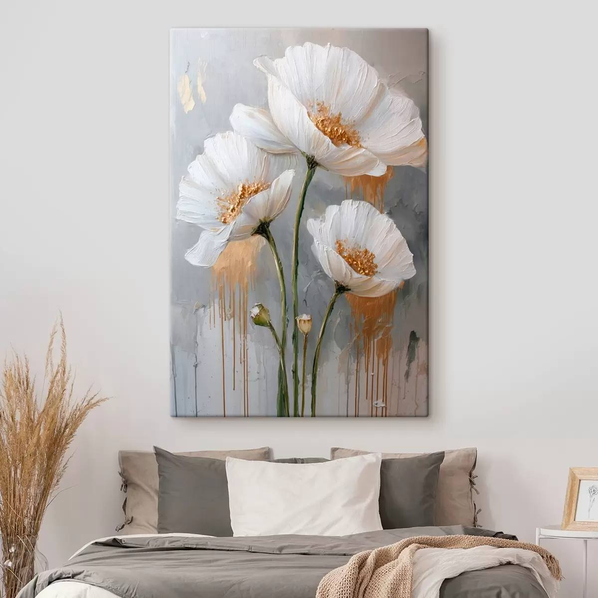 murales de pared Margaritas blancas: pintura volumétrica sobre fondo azul s45240