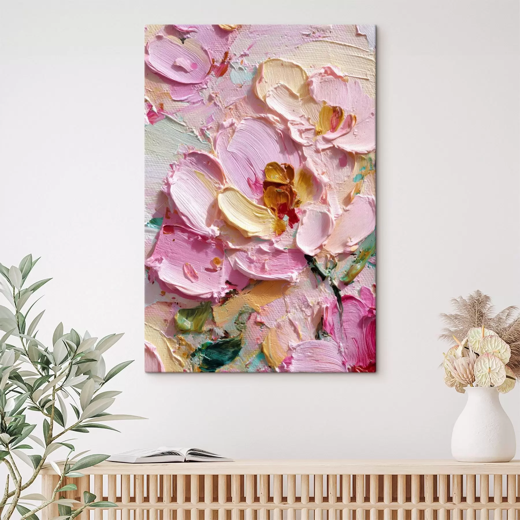 murales de pared Magnolias rosas: pintura texturizada con trazos dimensionales s45249