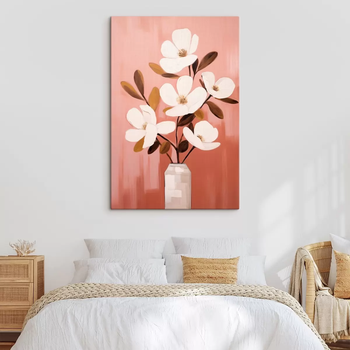 murales de pared Magnolias blancas en un jarrón blanco: cuadro floral minimalista s45254