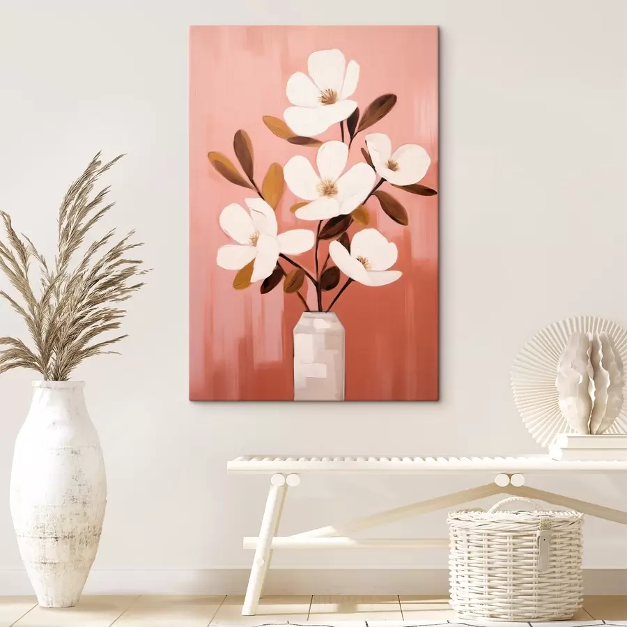murales de pared Magnolias blancas en un jarrón blanco: cuadro floral minimalista s45254