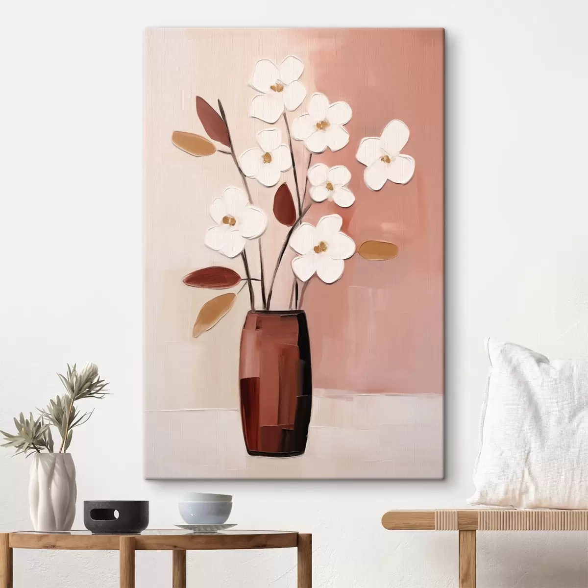murales de pared Flores blancas en un jarrón oscuro: pintura floral moderna s45255