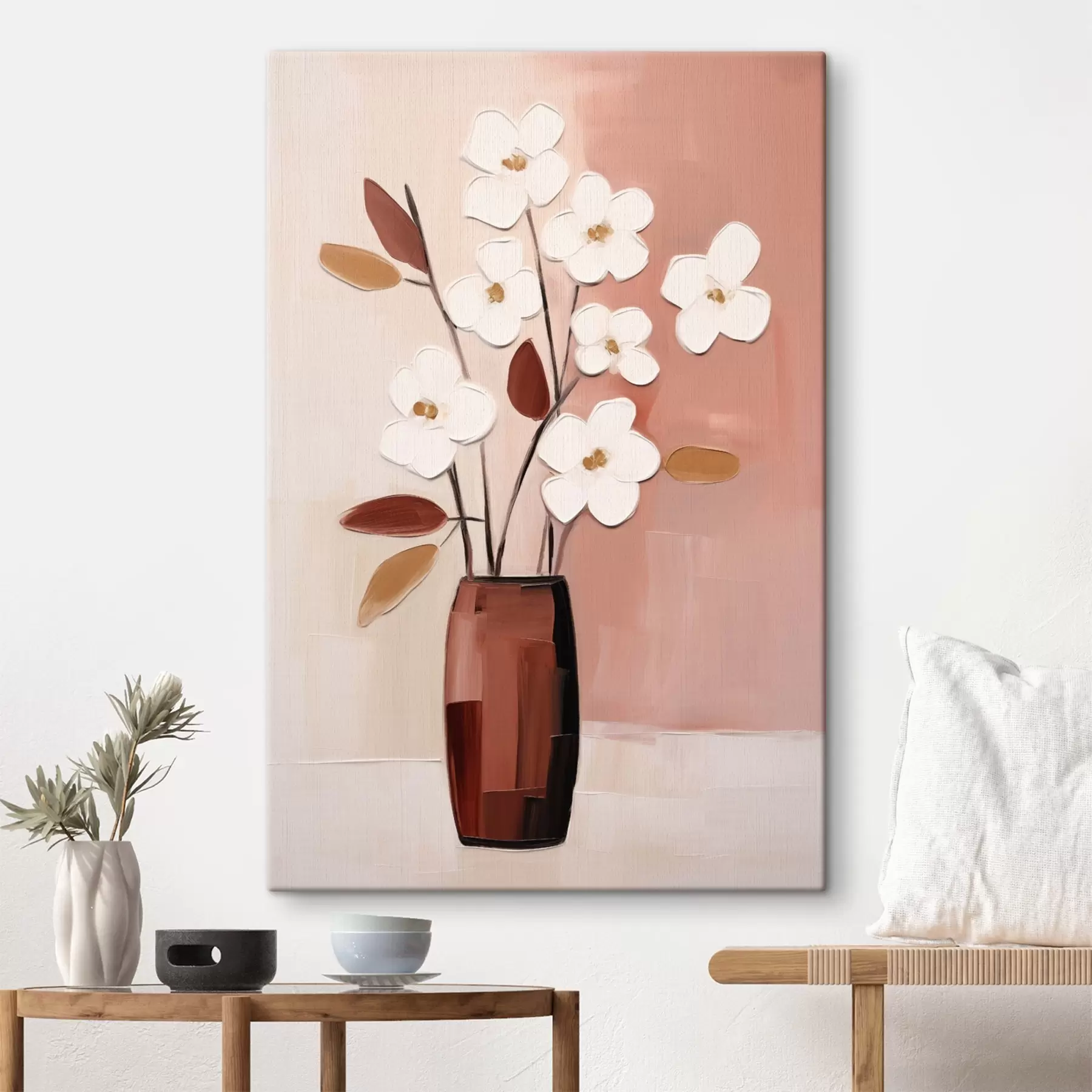murales de pared Flores blancas en un jarrón oscuro: pintura floral moderna s45255