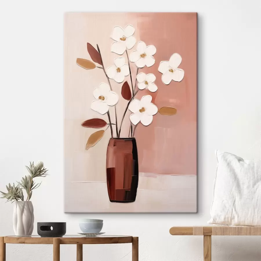 murales de pared Flores blancas en un jarrón oscuro: pintura floral moderna s45255