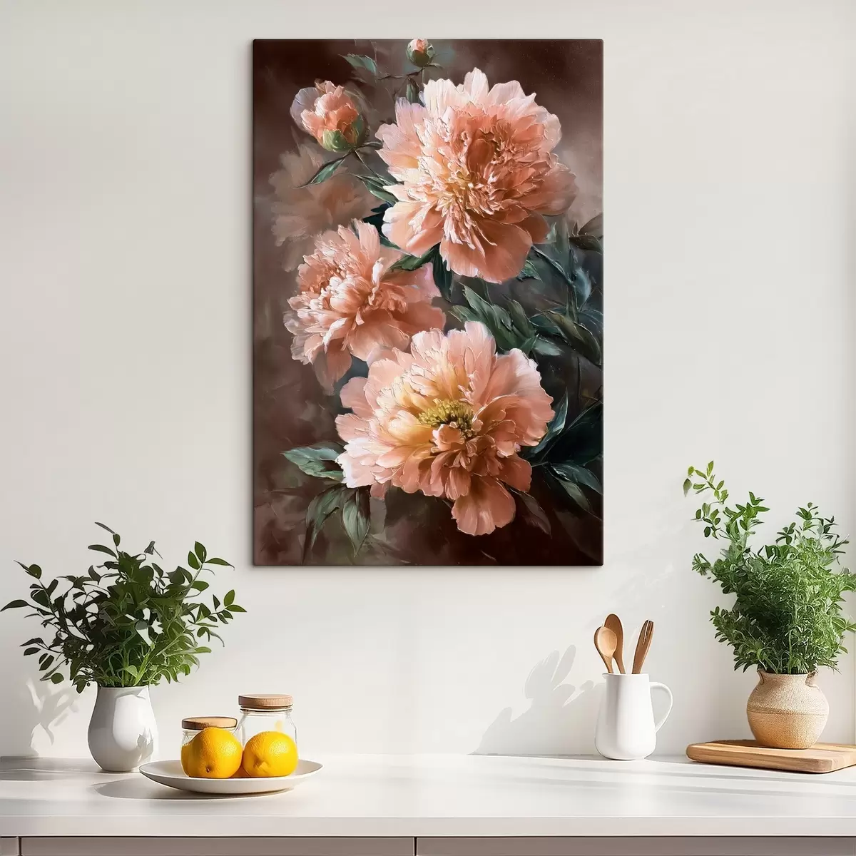 murales de pared Ramo de peonías rosas con trazos atrevidos sobre fondo oscuro s45260