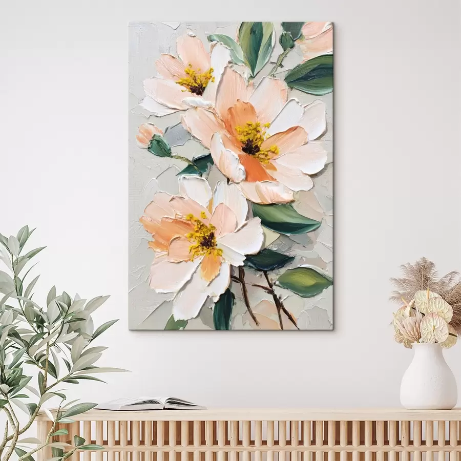 murales de pared Flores con pétalos de punta blanca y centro amarillo s45262