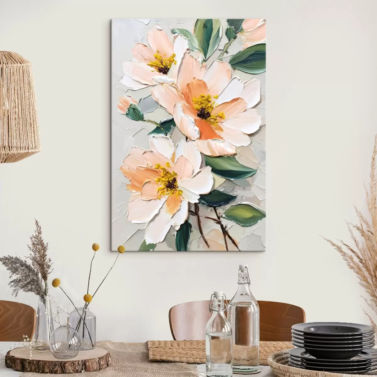 murales de pared Flores con pétalos de punta blanca y centro amarillo s45262