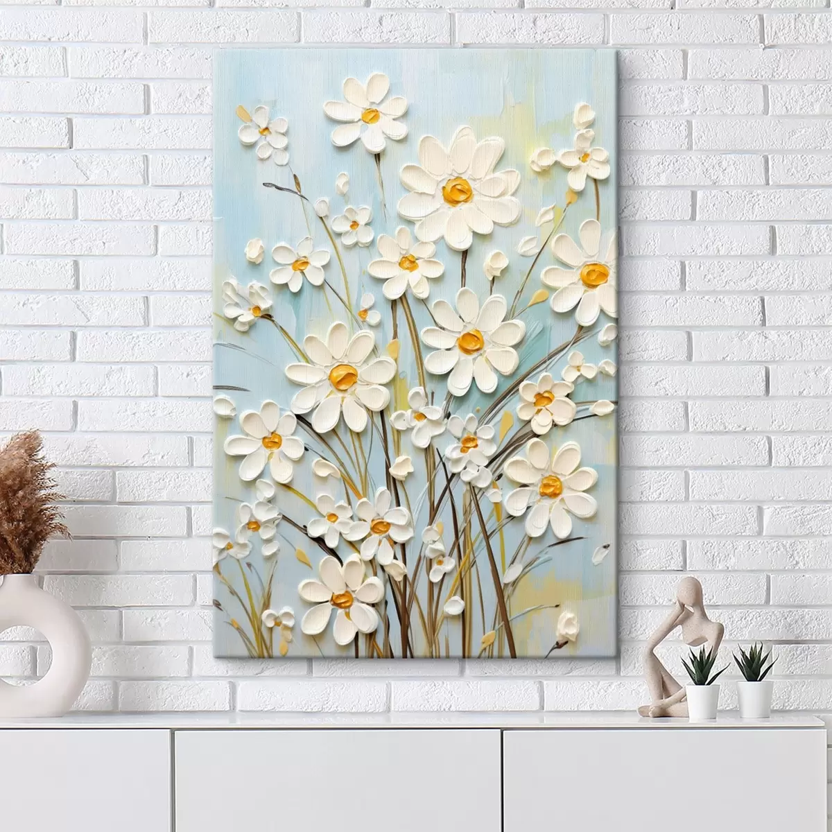 murales de pared Margaritas texturizadas: arte impasto con pinceladas expresivas s45266