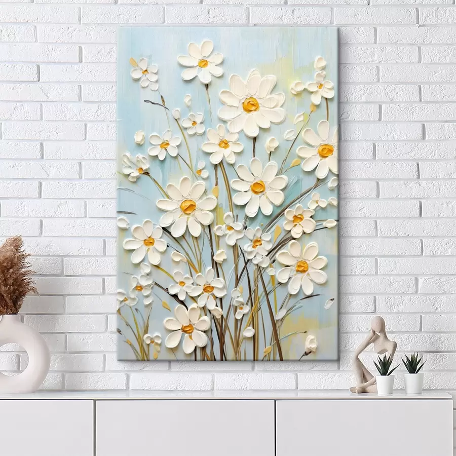 murales de pared Margaritas texturizadas: arte impasto con pinceladas expresivas s45266