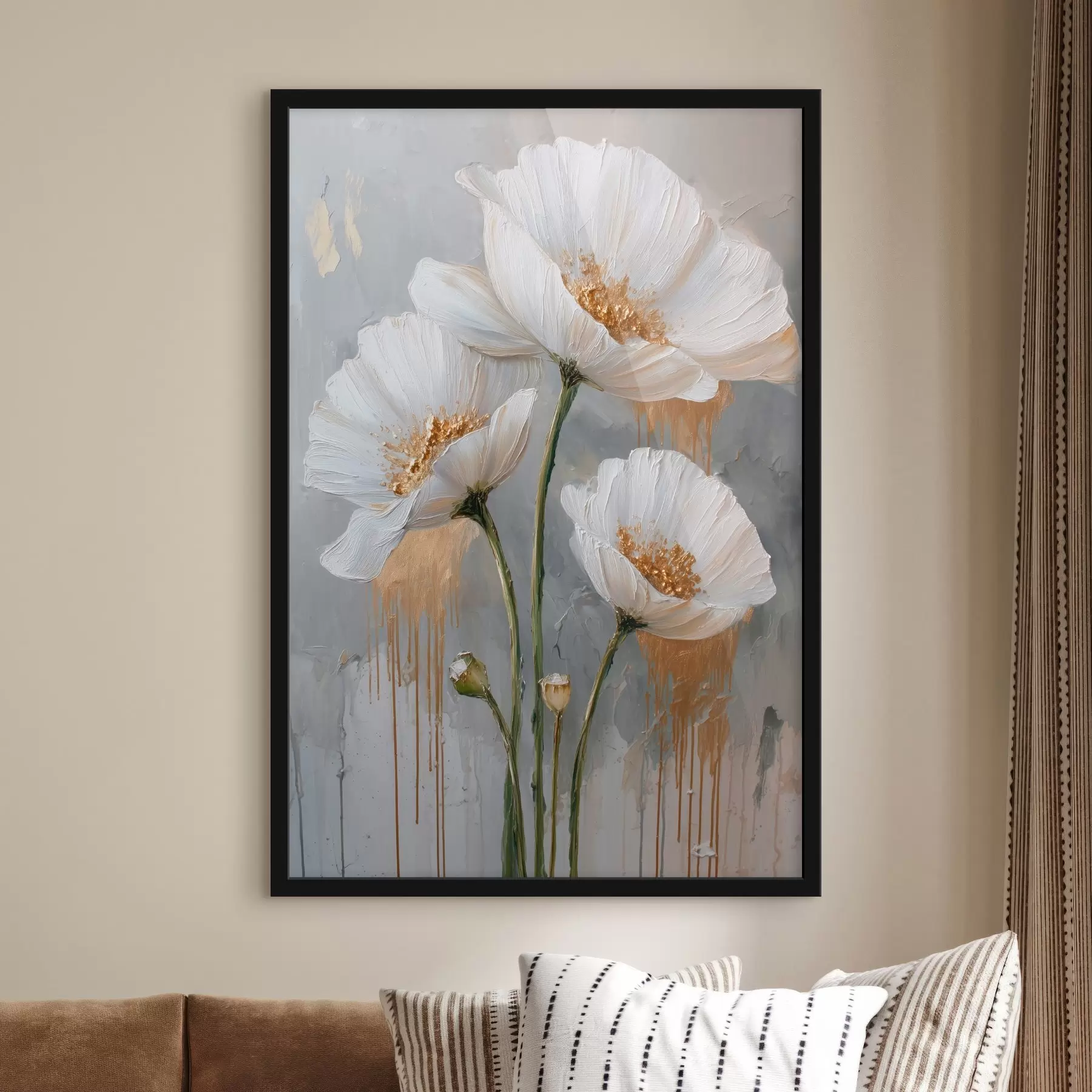 murales de pared Margaritas blancas: pintura volumétrica sobre fondo azul f45240