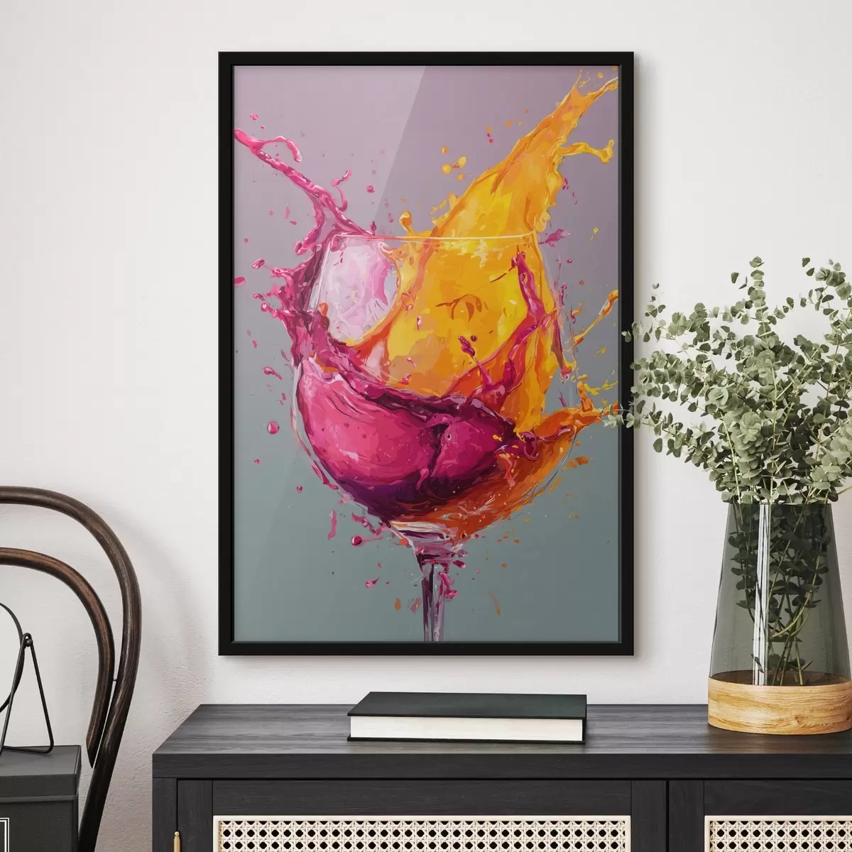 Poster Salpicadura de color: abstracción dinámica en un vaso f45244