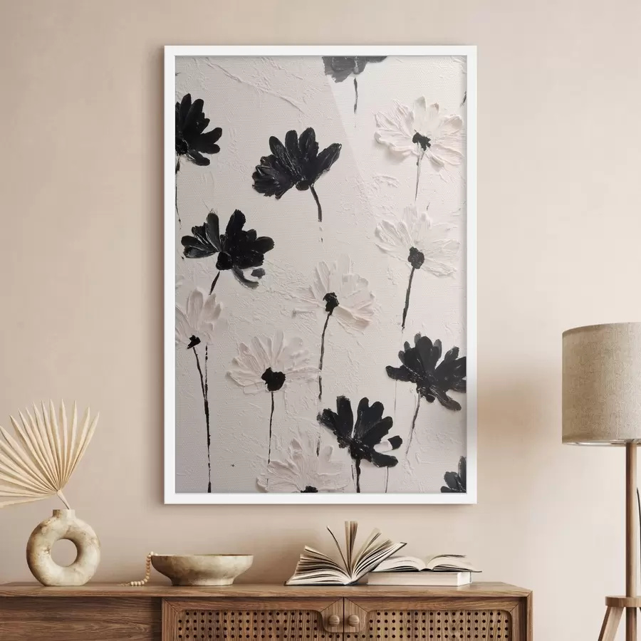 murales de pared Flores volumétricas: composición impasto en tonos monocromos f45247