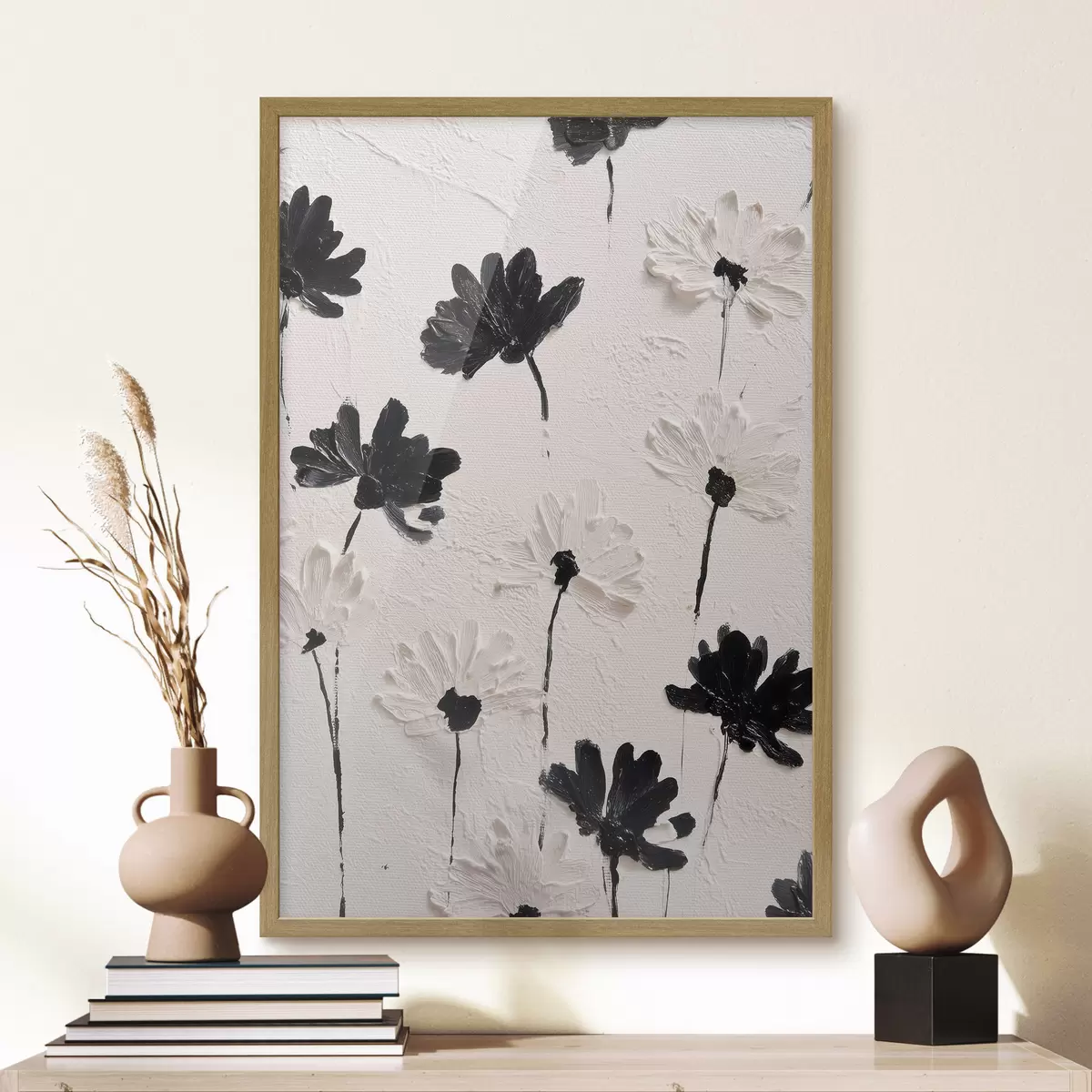 Poster Flores volumétricas: composición impasto en tonos monocromos f45247