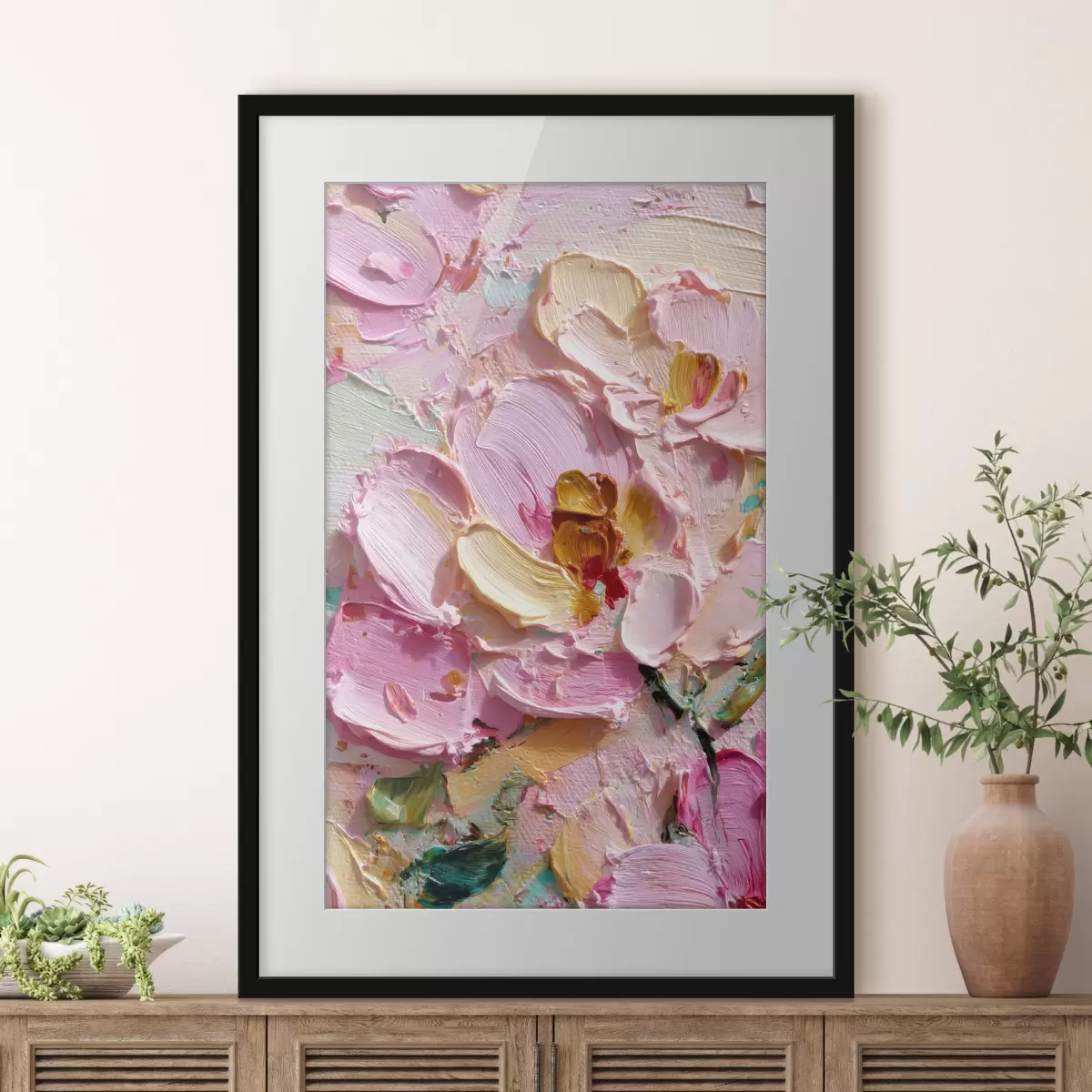 Poster Magnolias rosas: pintura texturizada con trazos dimensionales f45249
