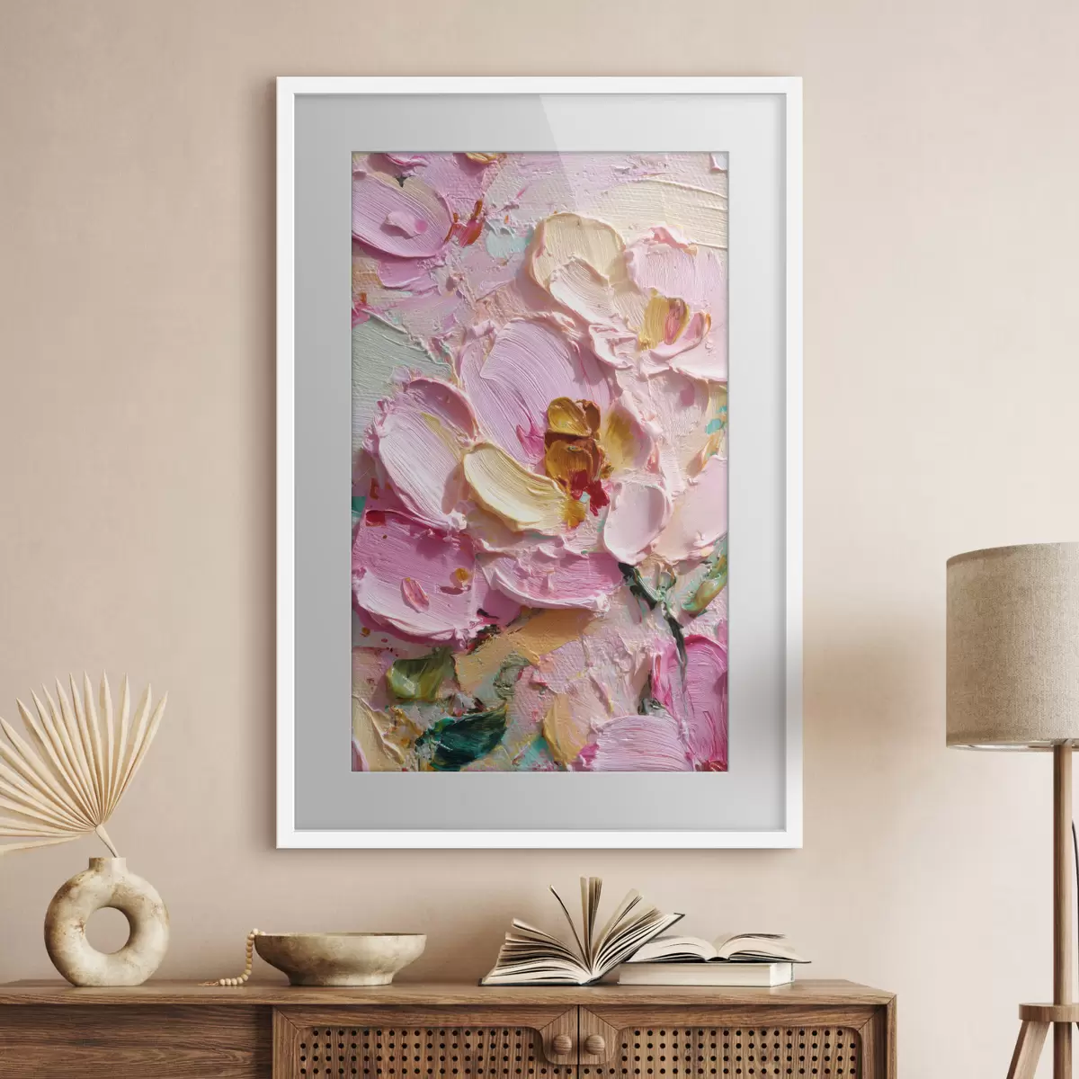 Poster Magnolias rosas: pintura texturizada con trazos dimensionales f45249