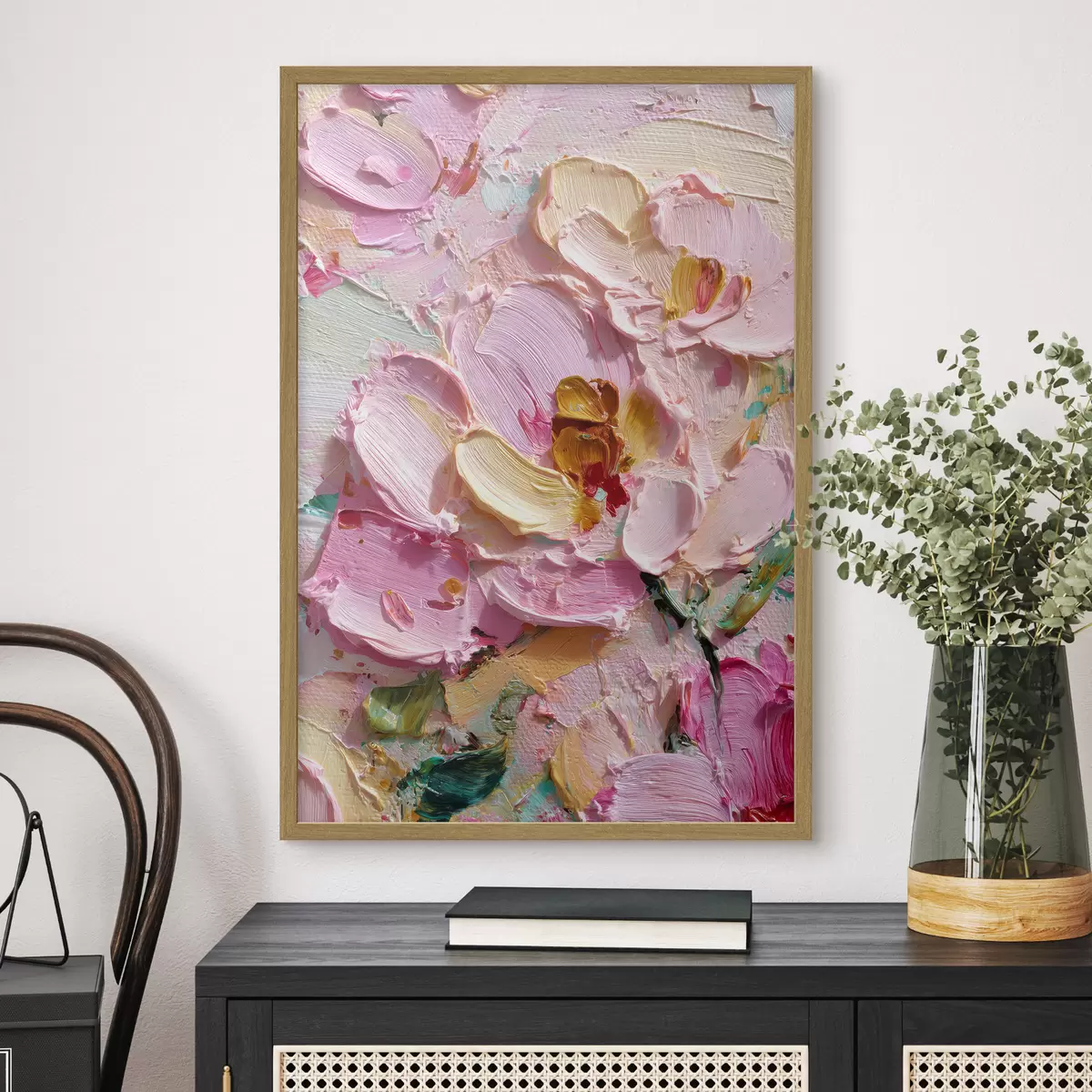 Poster Magnolias rosas: pintura texturizada con trazos dimensionales f45249