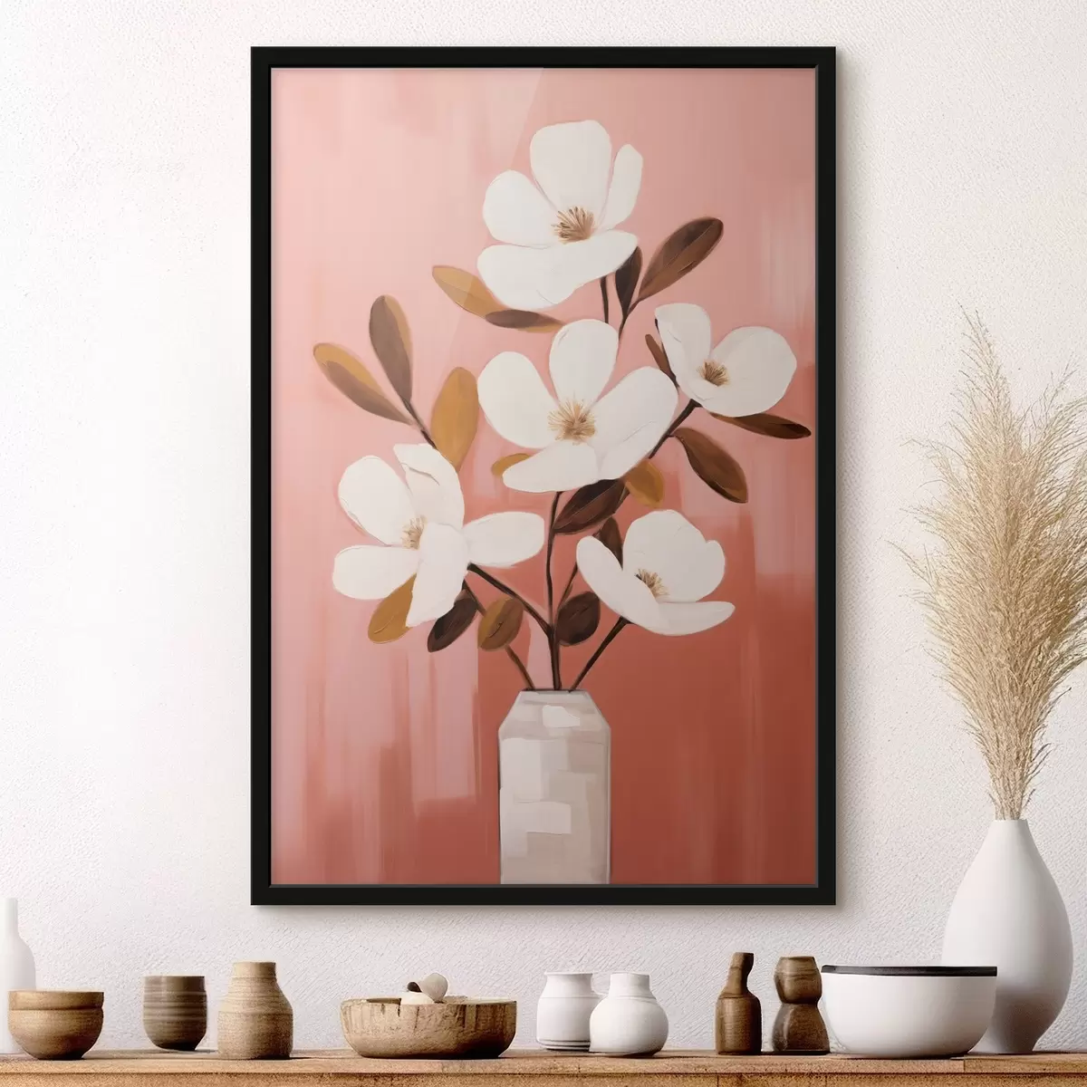 Poster Magnolias blancas en un jarrón blanco: cuadro floral minimalista f45254