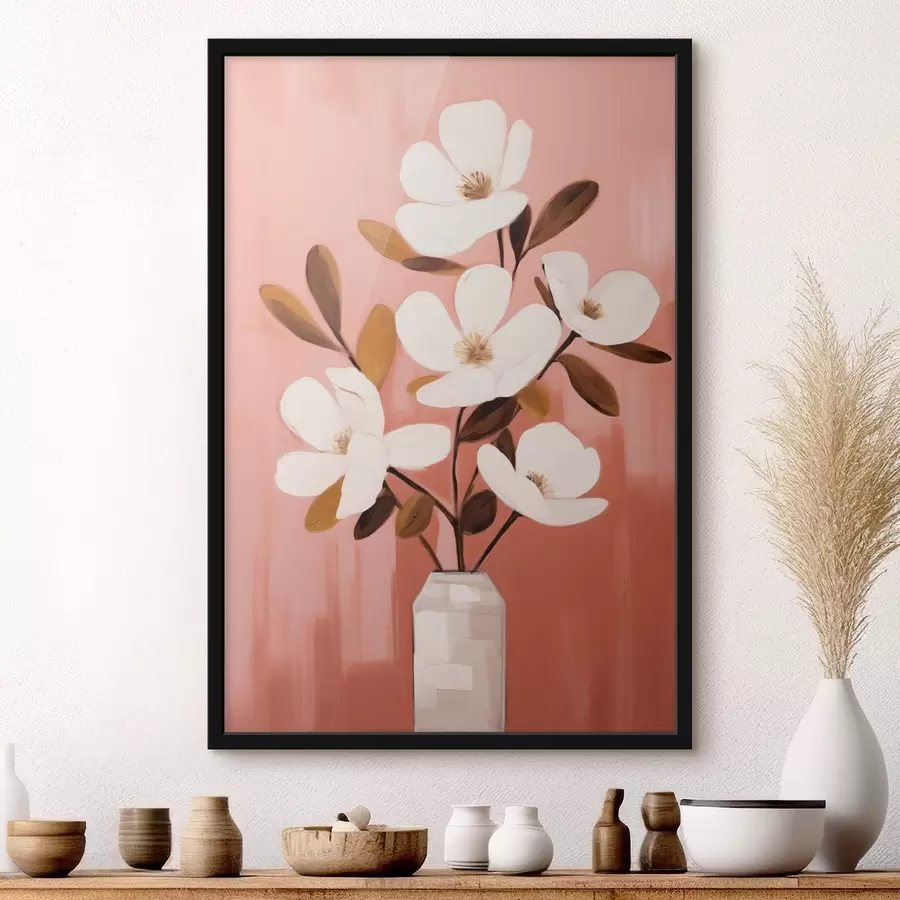 murales de pared Magnolias blancas en un jarrón blanco: cuadro floral minimalista f45254