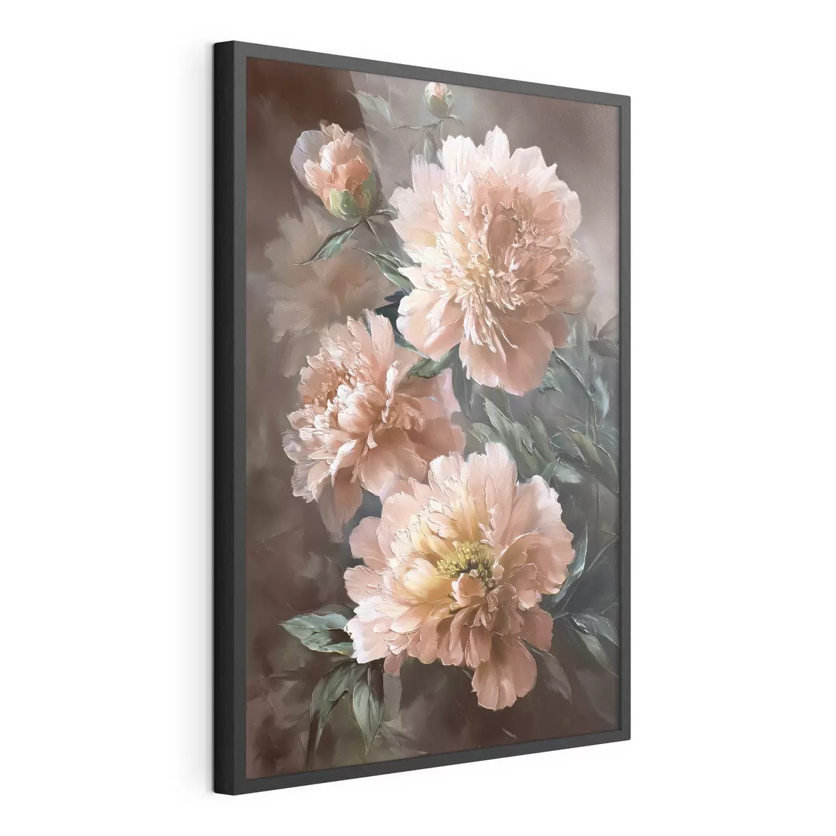 Poster Ramo de peonías rosas con trazos atrevidos sobre fondo oscuro f45260