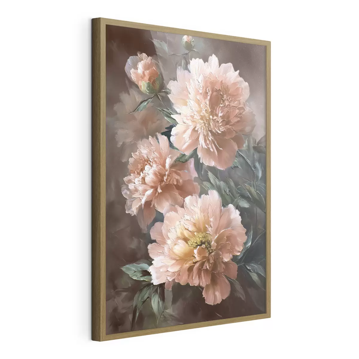 Poster Ramo de peonías rosas con trazos atrevidos sobre fondo oscuro f45260