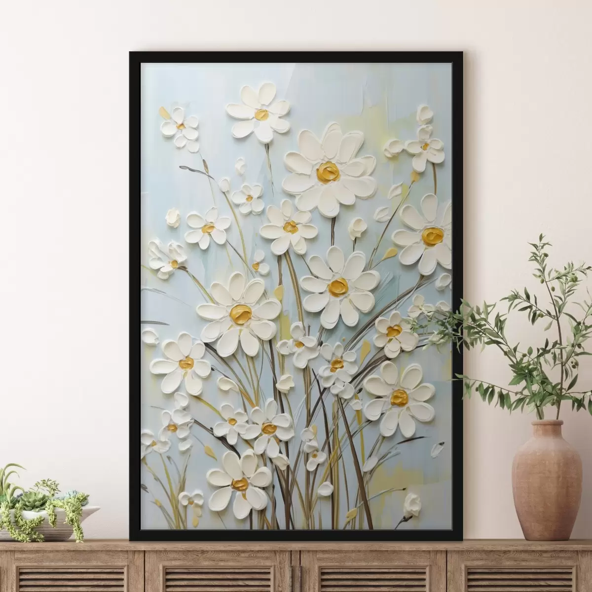 Poster Margaritas texturizadas: arte impasto con pinceladas expresivas f45266