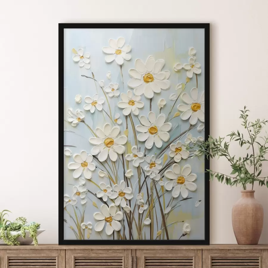 murales de pared Margaritas texturizadas: arte impasto con pinceladas expresivas f45266