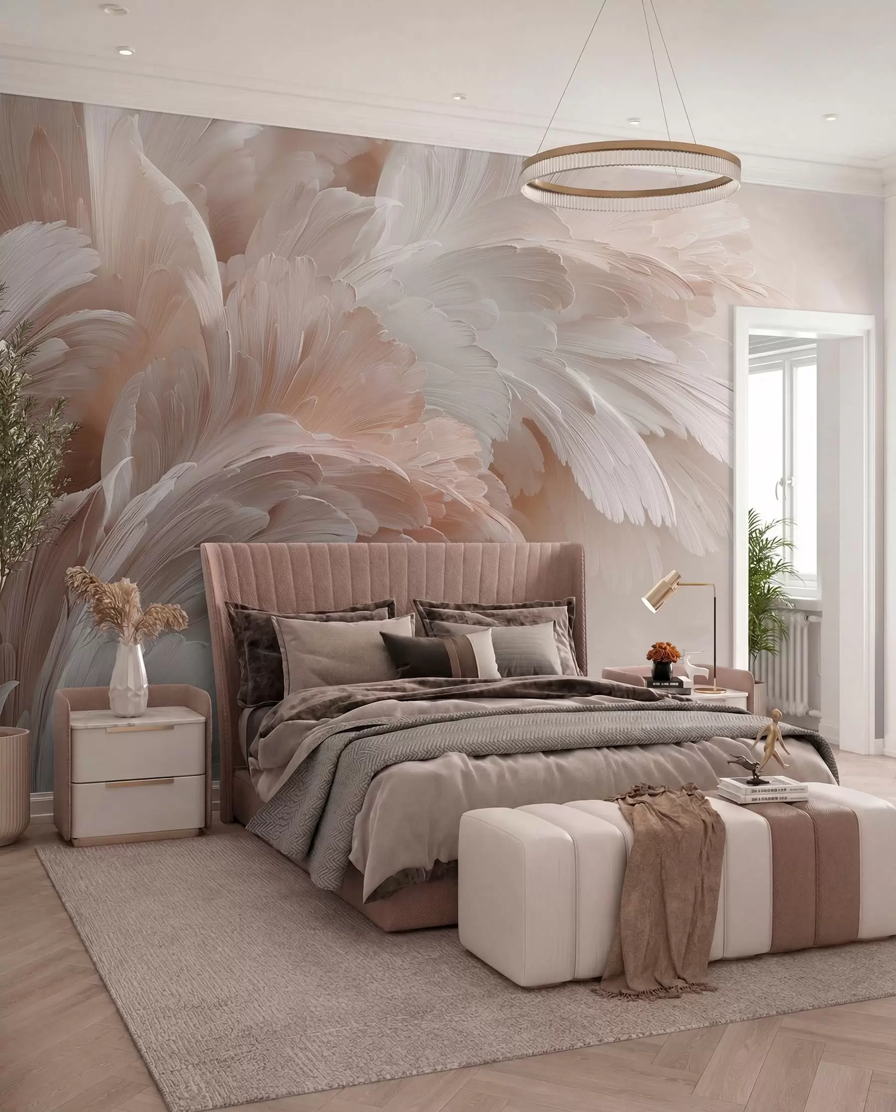 murales de pared Remolino de plumas rosadas w09301