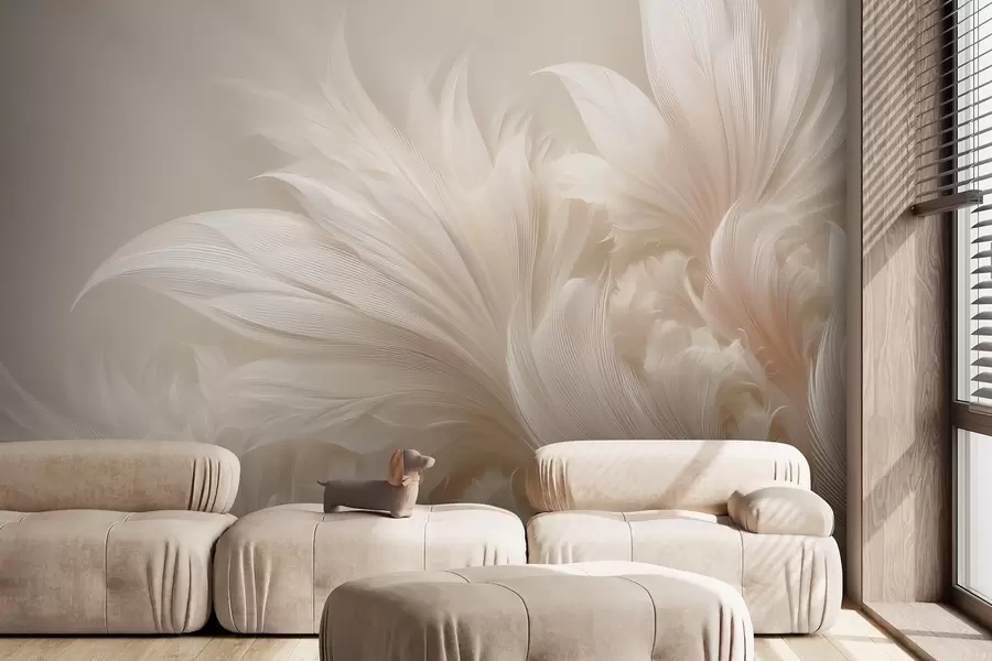 murales de pared Plumas ingrávidas en tonos crema vainilla w09302