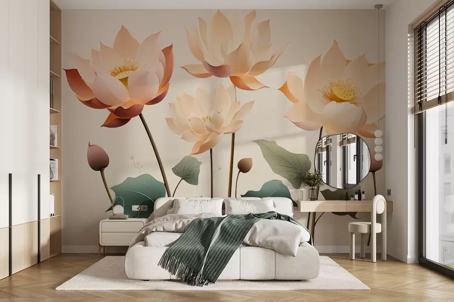 murales de pared Elegantes flores de loto en una suave paleta de colores pastel w09306