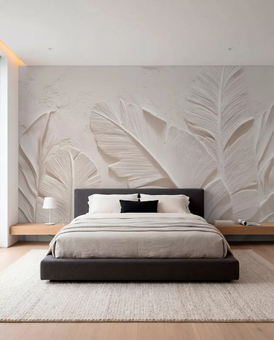 murales de pared Hojas en relieve en cálidos tonos beige-arena w09307v1
