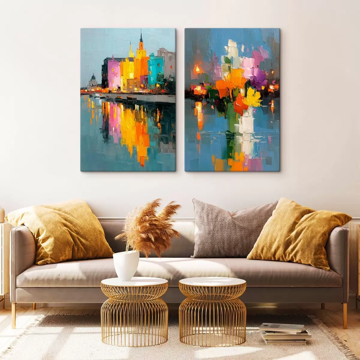 murales de pared Dinámica urbana: composición abstracta con reflejos de luces en el río m00569