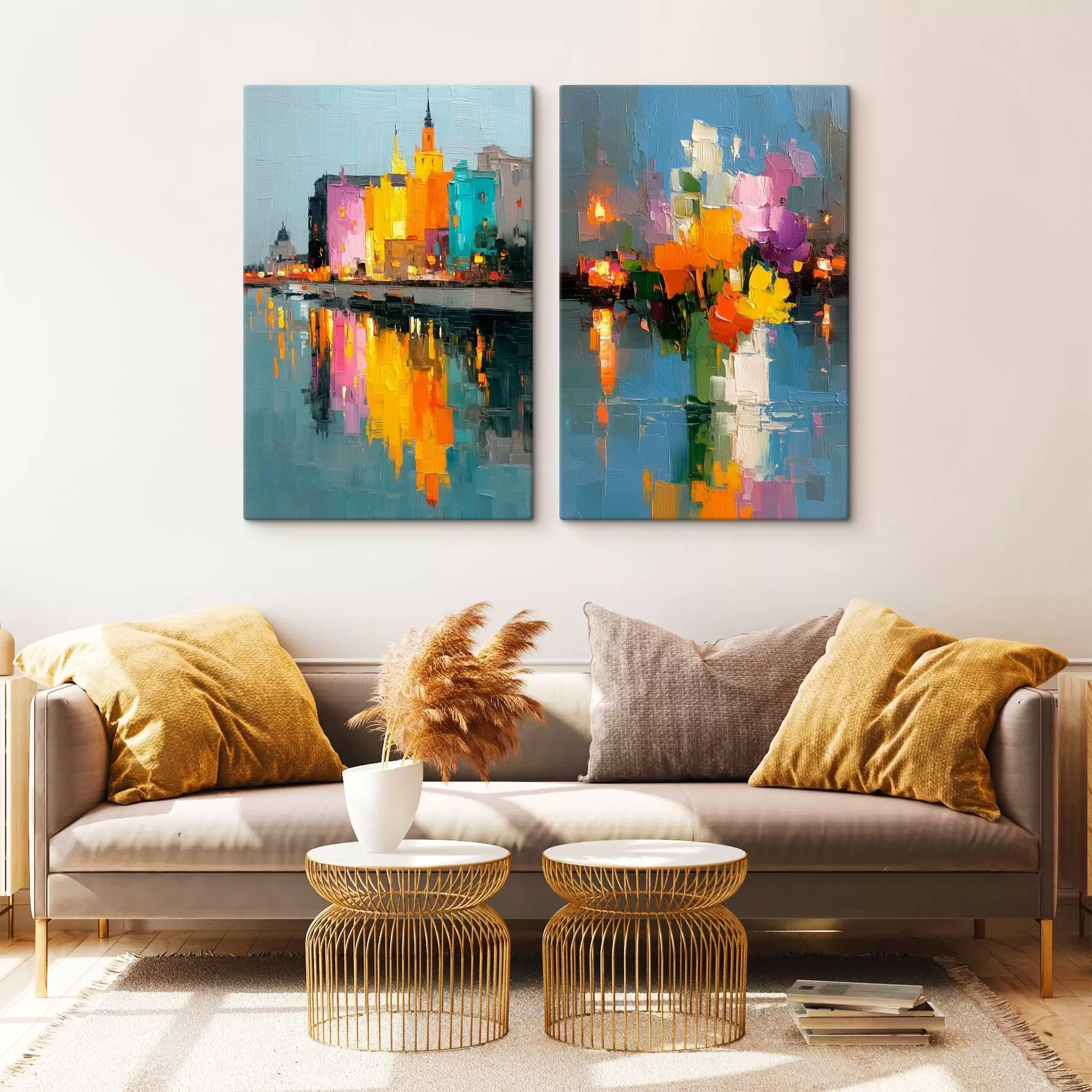 murales de pared Dinámica urbana: composición abstracta con reflejos de luces en el río m00569