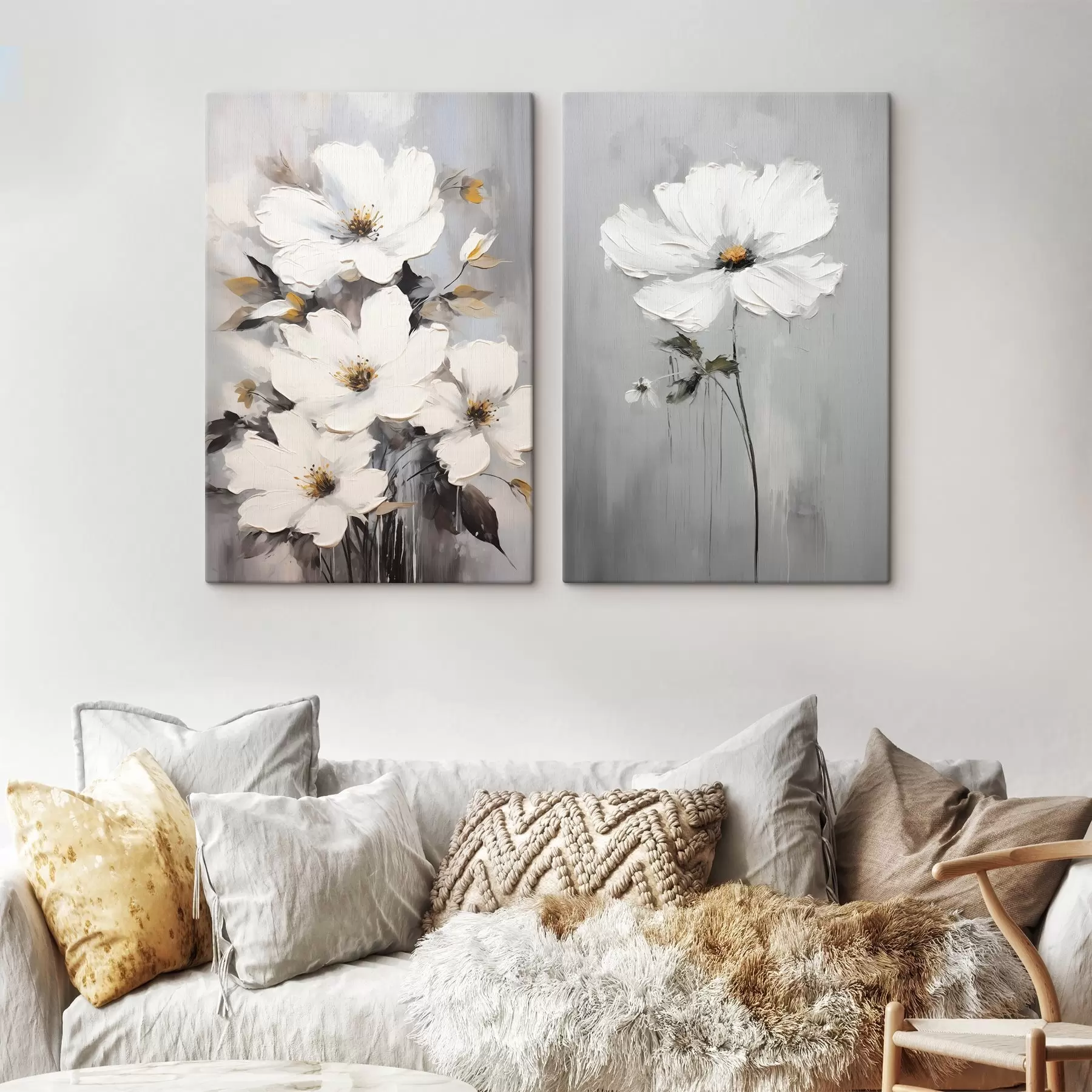 murales de pared Composición artística con flores blancas y superficie texturizada de estilo minimalista m00574