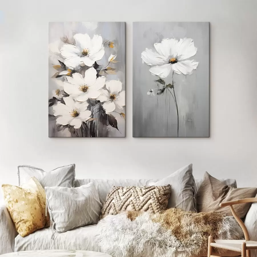 murales de pared Composición artística con flores blancas y superficie texturizada de estilo minimalista m00574