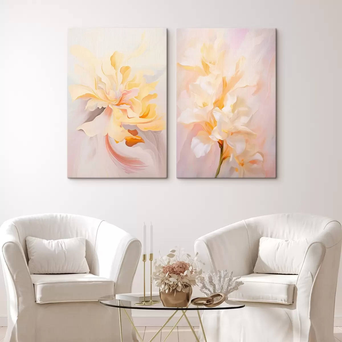 murales de pared Delicado díptico en estilo acuarela con transiciones de color m00576