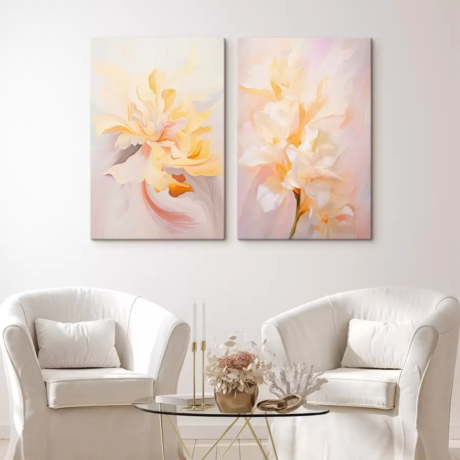 murales de pared Delicado díptico en estilo acuarela con transiciones de color m00576