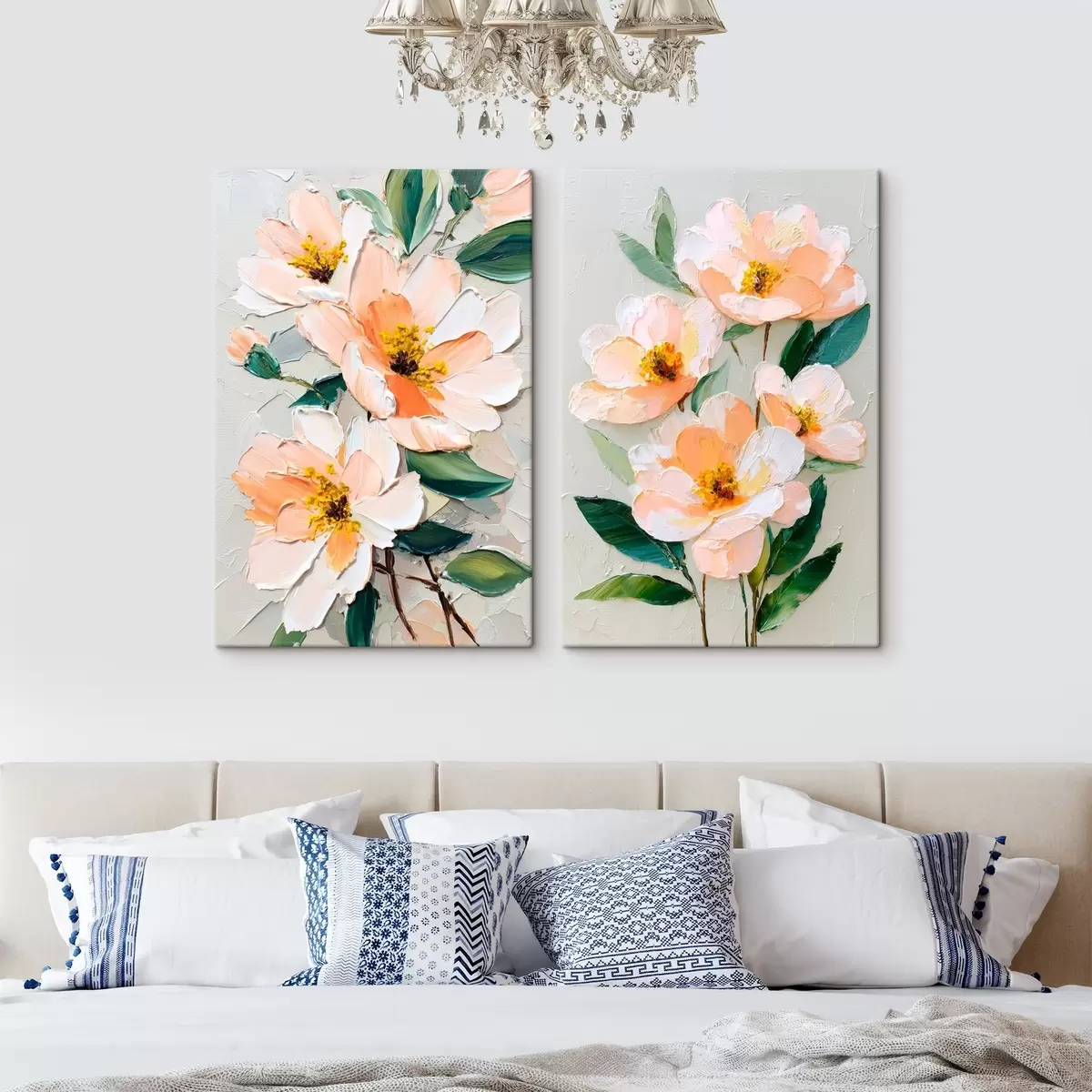 murales de pared Pintura al impasto que combina un gran ramo con flores individuales m00579