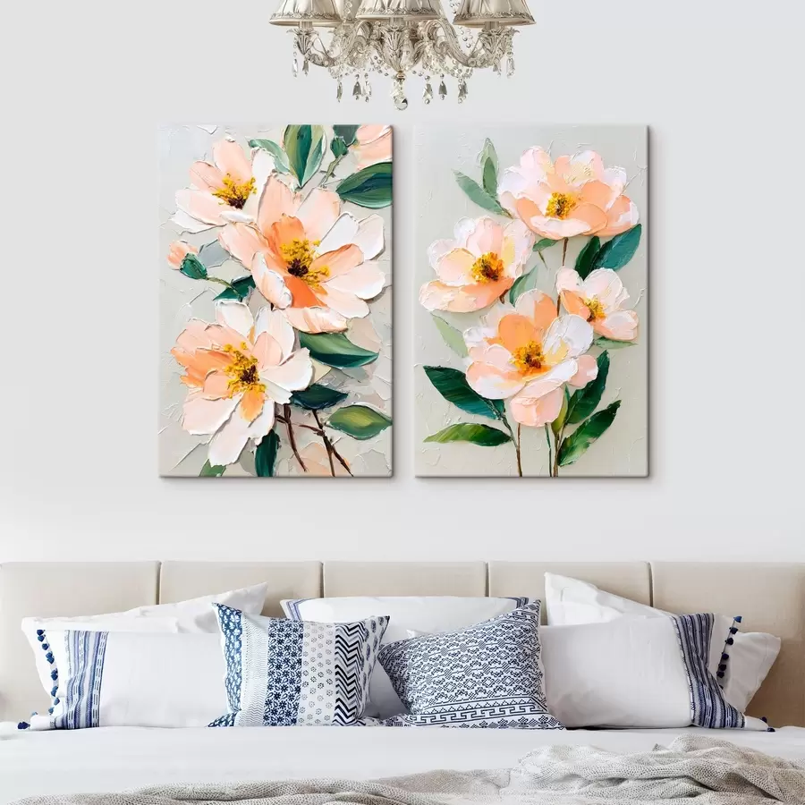 murales de pared Pintura al impasto que combina un gran ramo con flores individuales m00579