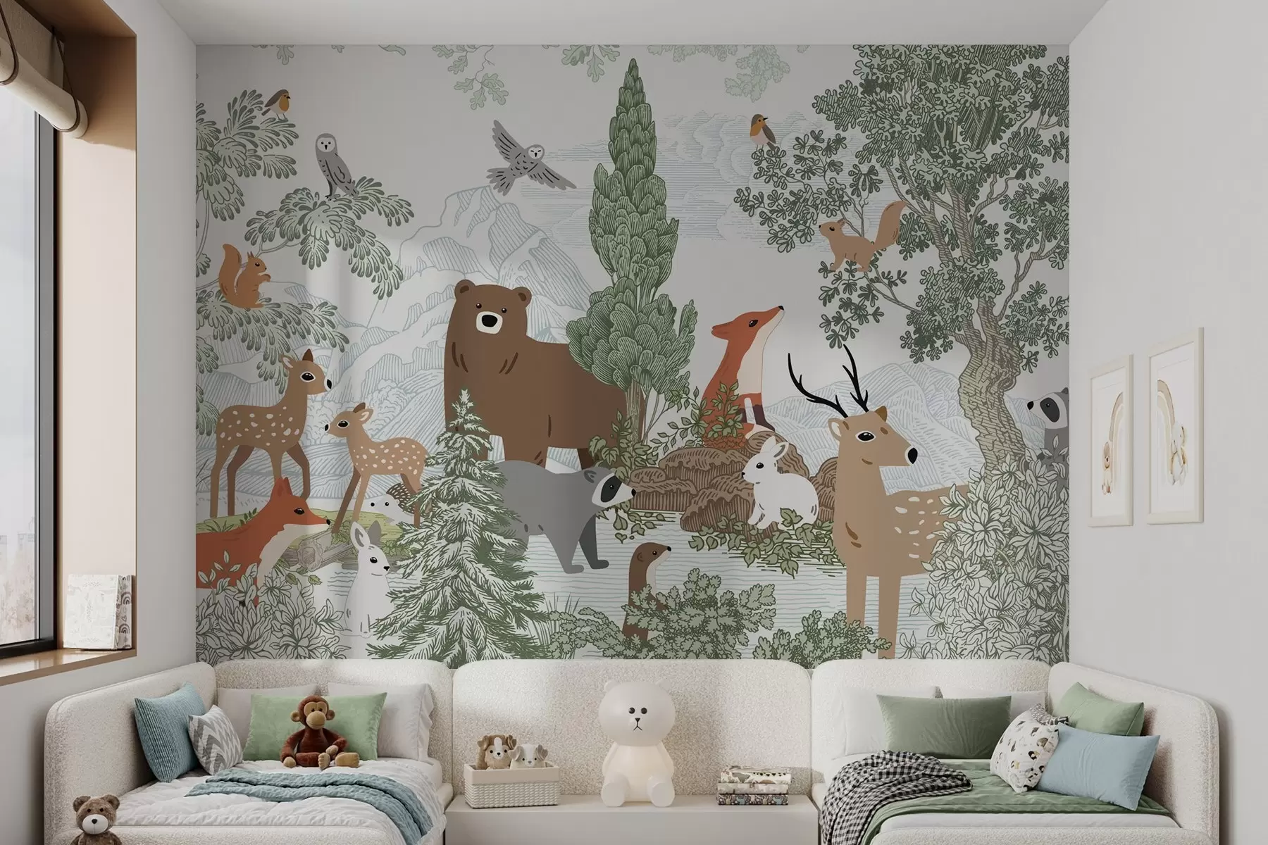 murales de pared Animales y aves en el bosque w04383