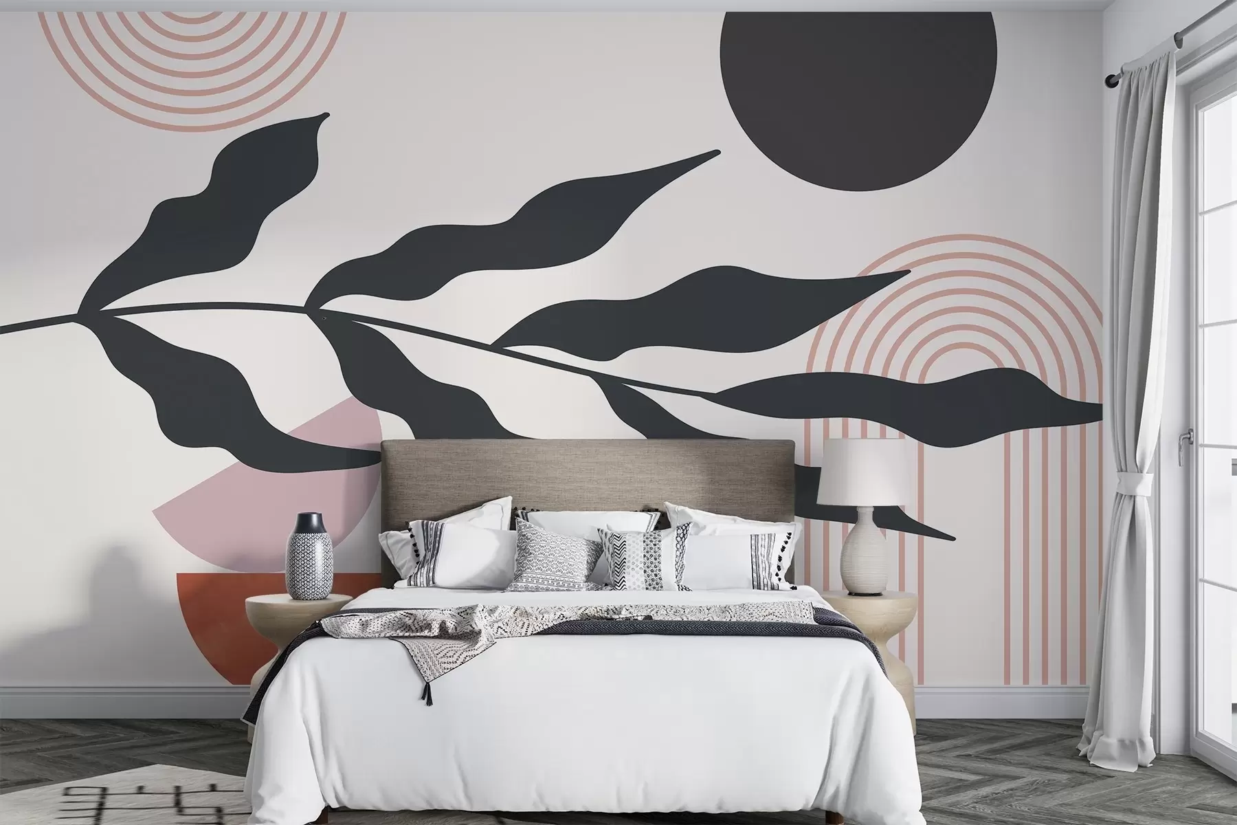 murales de pared Abstracción, hojas, arcos lineales w04386v2