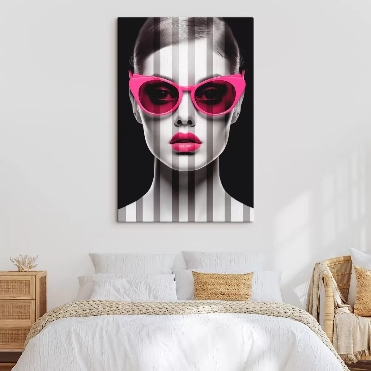 murales de pared Mujer con gafas rosas con rayas blancas y negras s45315