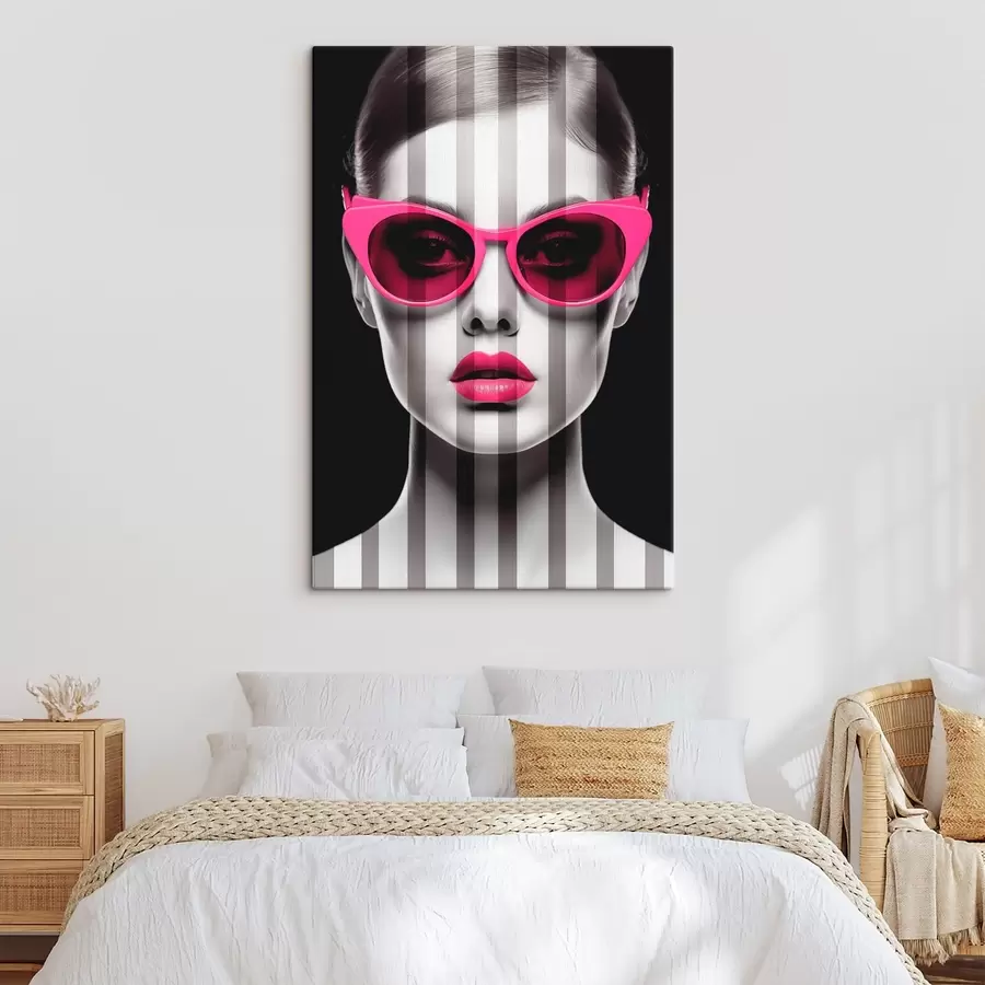 murales de pared Mujer con gafas rosas con rayas blancas y negras s45315