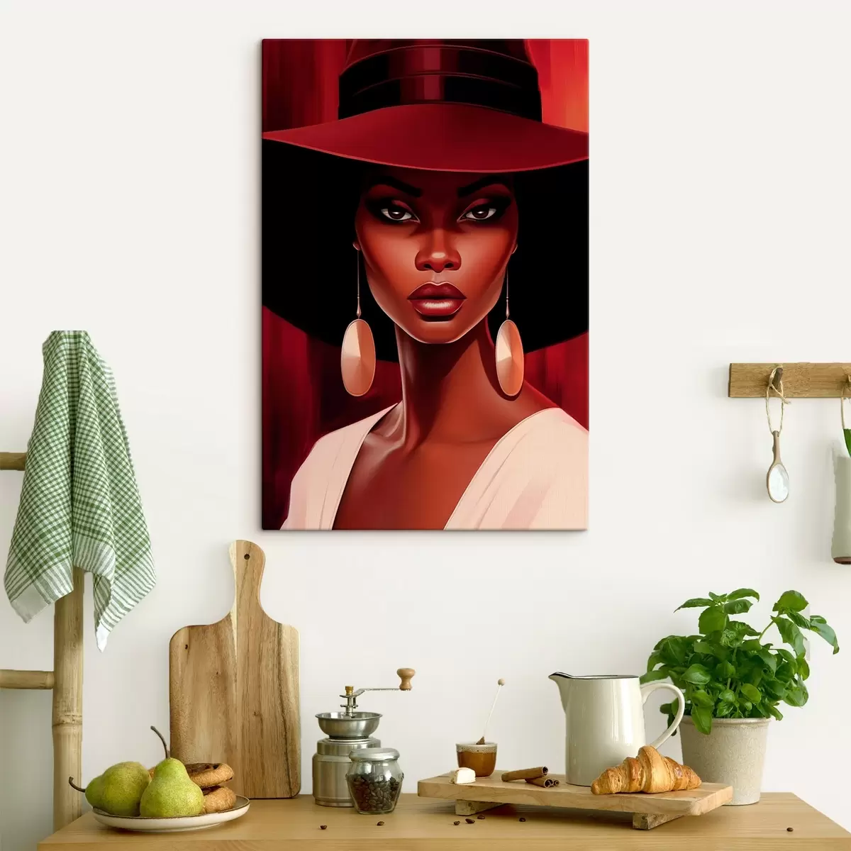 murales de pared Mujer con sombrero y pendientes redondos s45325