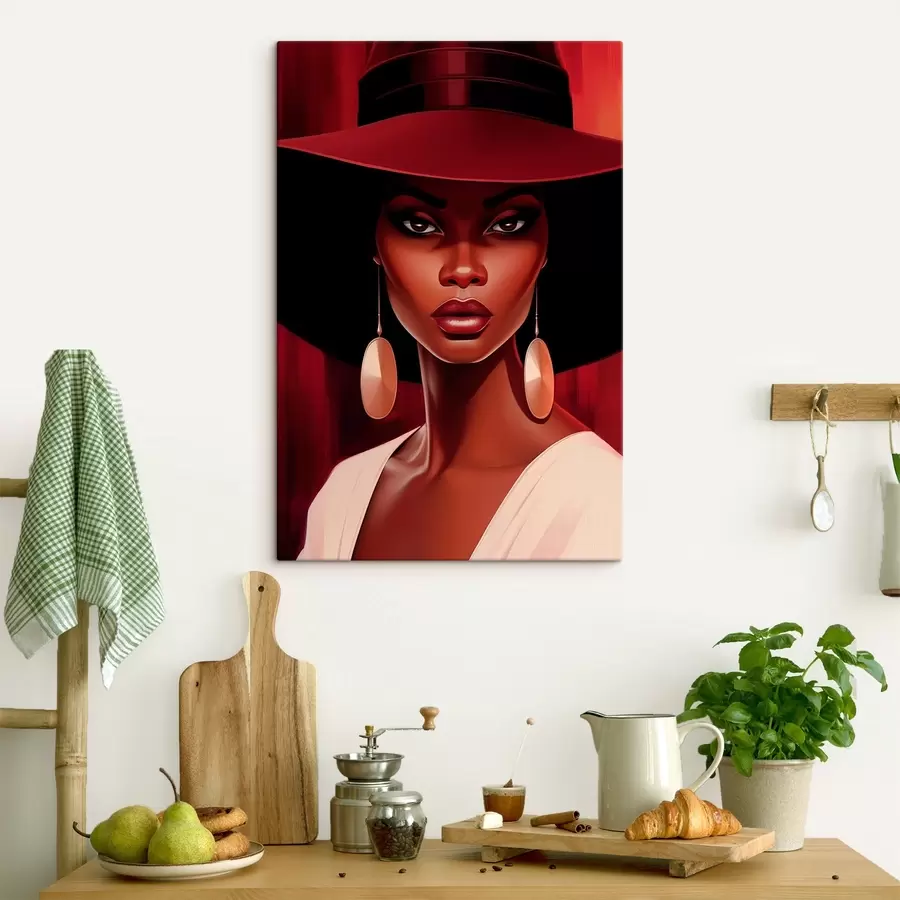 murales de pared Mujer con sombrero y pendientes redondos s45325