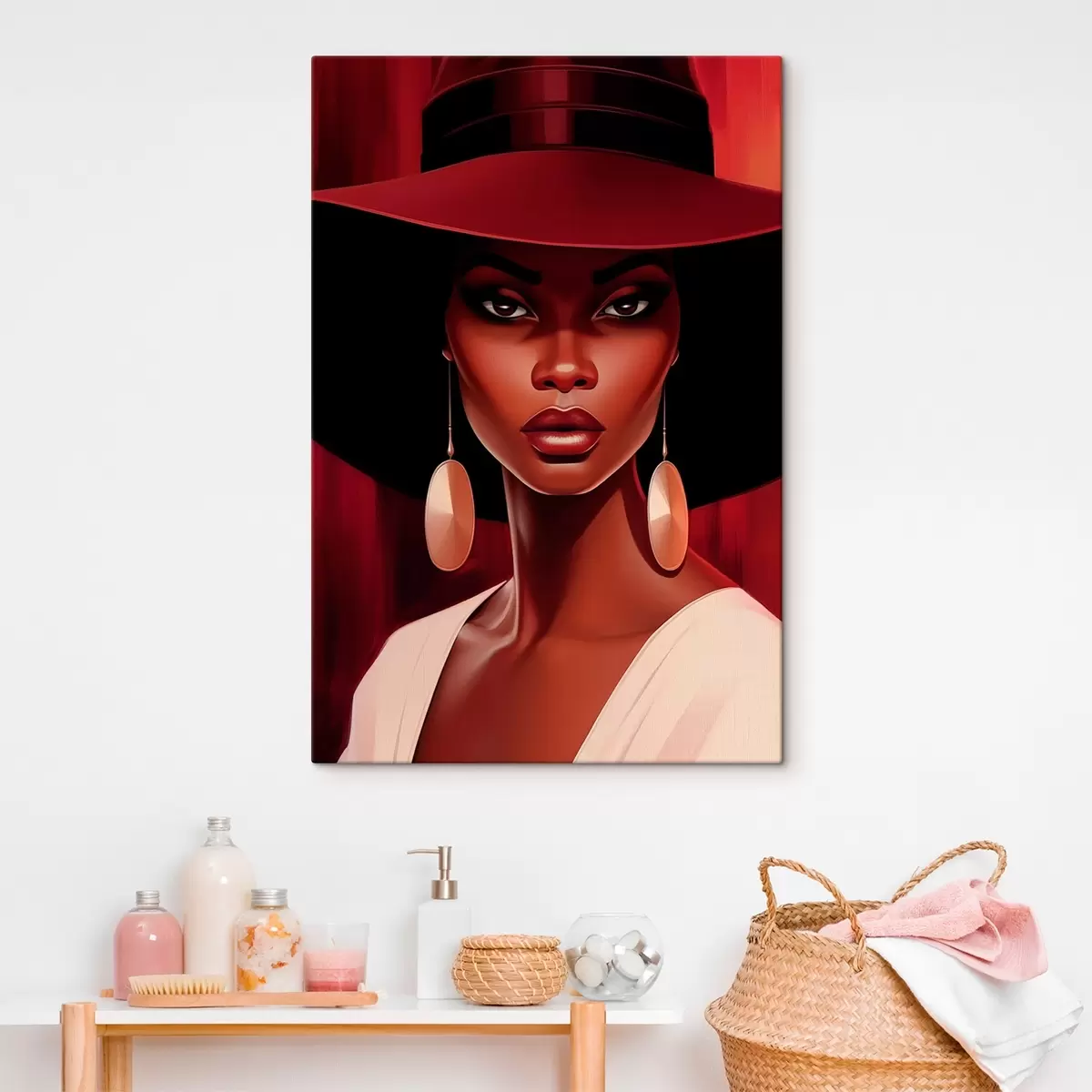 murales de pared Mujer con sombrero y pendientes redondos s45325