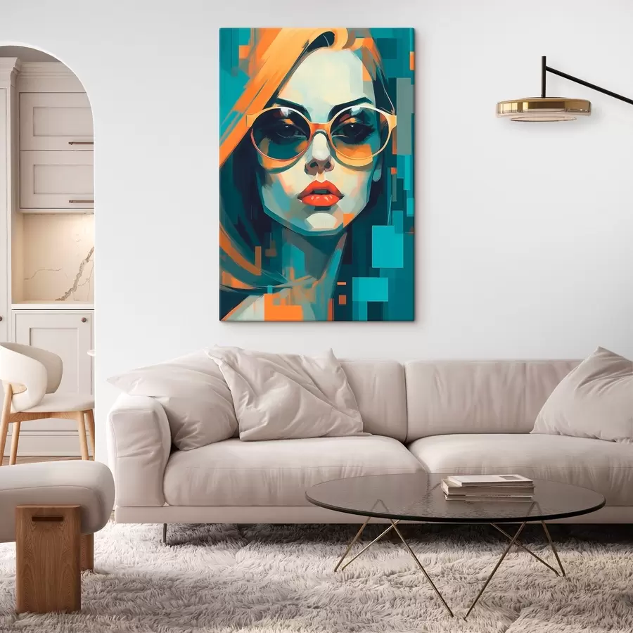 murales de pared Mujer con gafas de sol en estilo pop art digital s45327