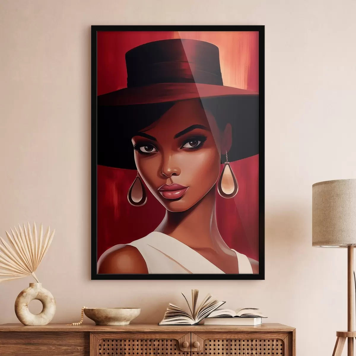 Poster Mujer con sombrero y pendientes f45322
