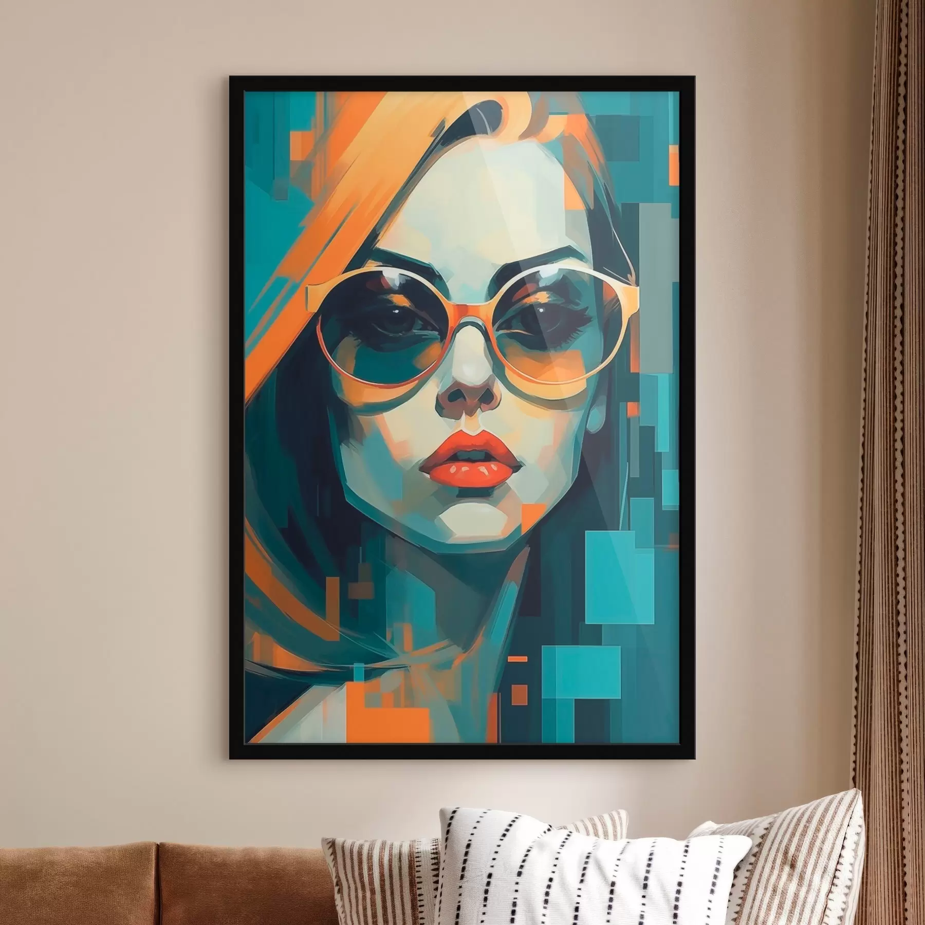 murales de pared Mujer con gafas de sol en estilo pop art digital f45327
