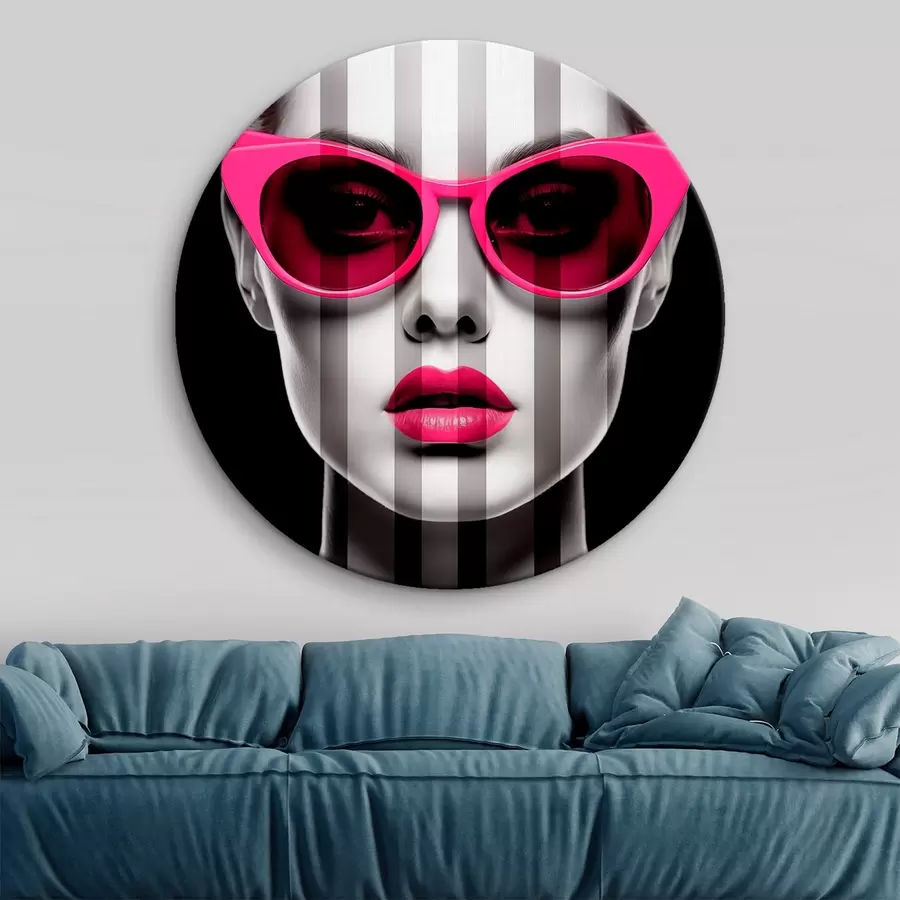 murales de pared Mujer con gafas rosas con rayas blancas y negras r45315