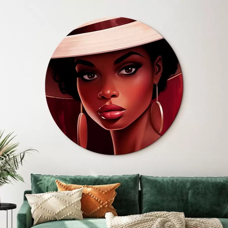 murales de pared Mujer con sombrero claro y pendientes redondos r45323