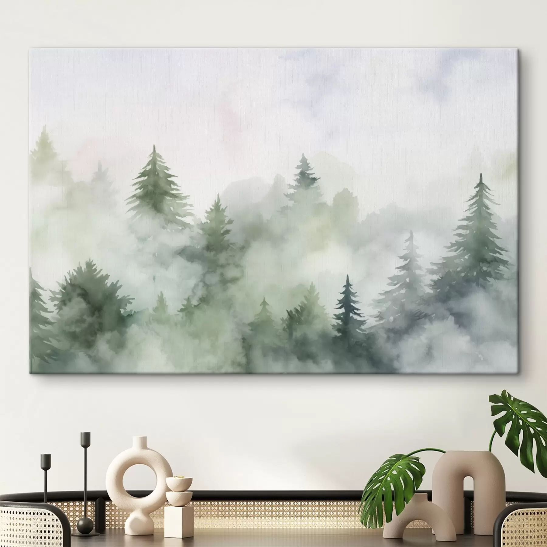 murales de pared Bosque con niebla imitación acuarela s45343